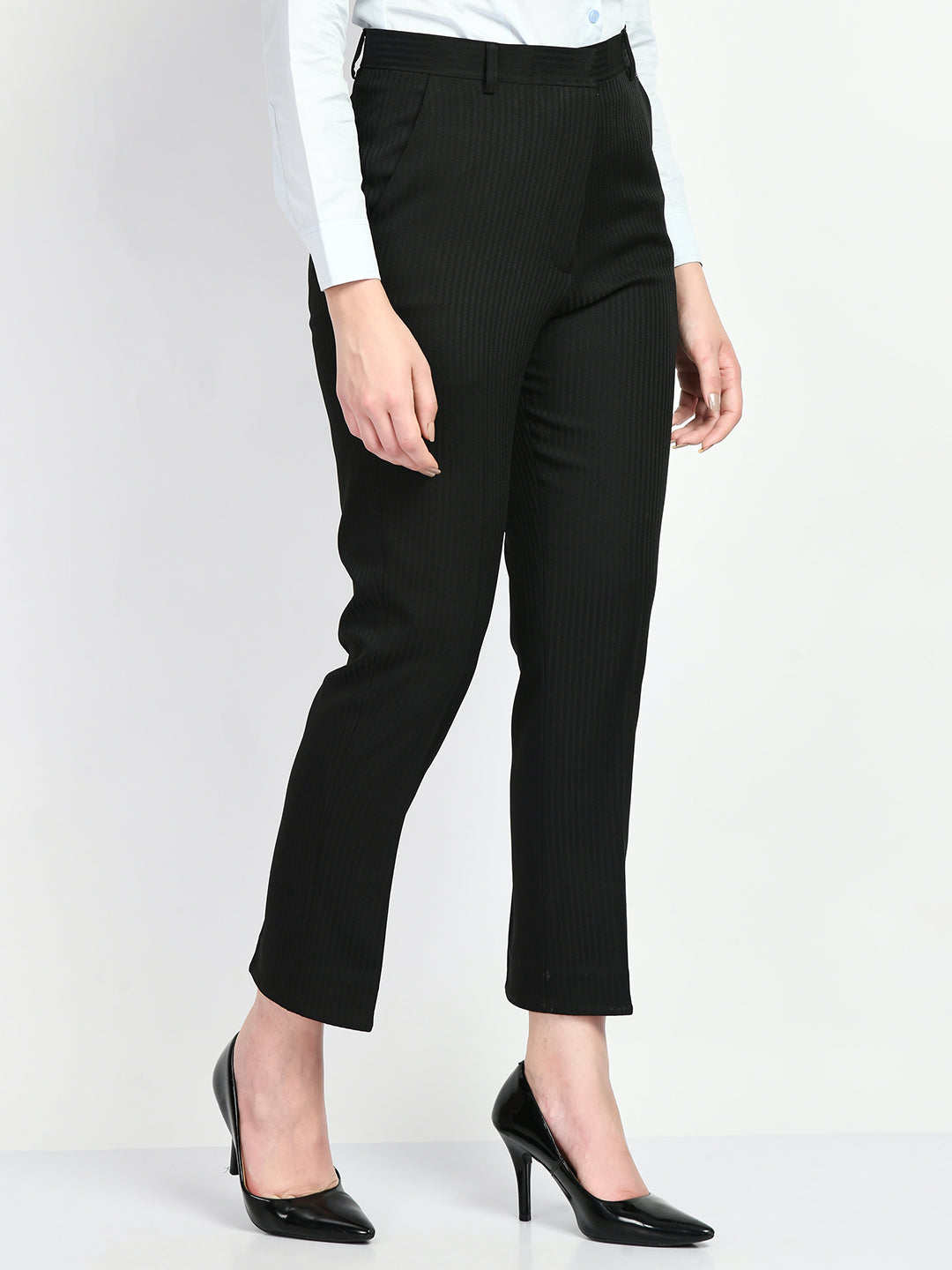Exude Fire Striped Straight Trousers Black Trouser