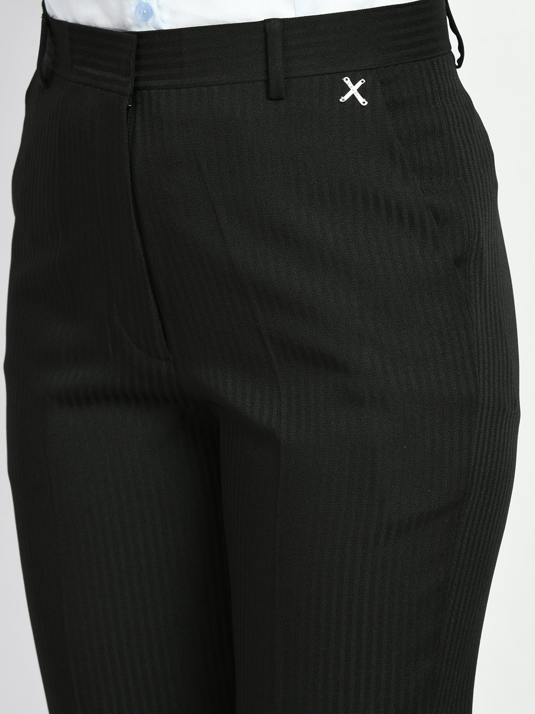 Exude Fire Striped Straight Trousers Black Trouser