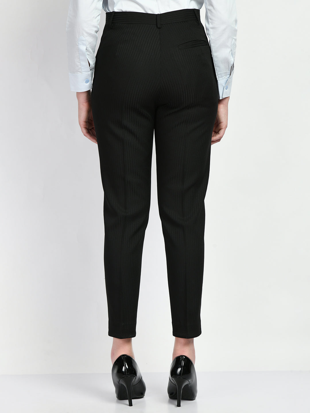 Exude Fire Striped Straight Trousers Black Trouser