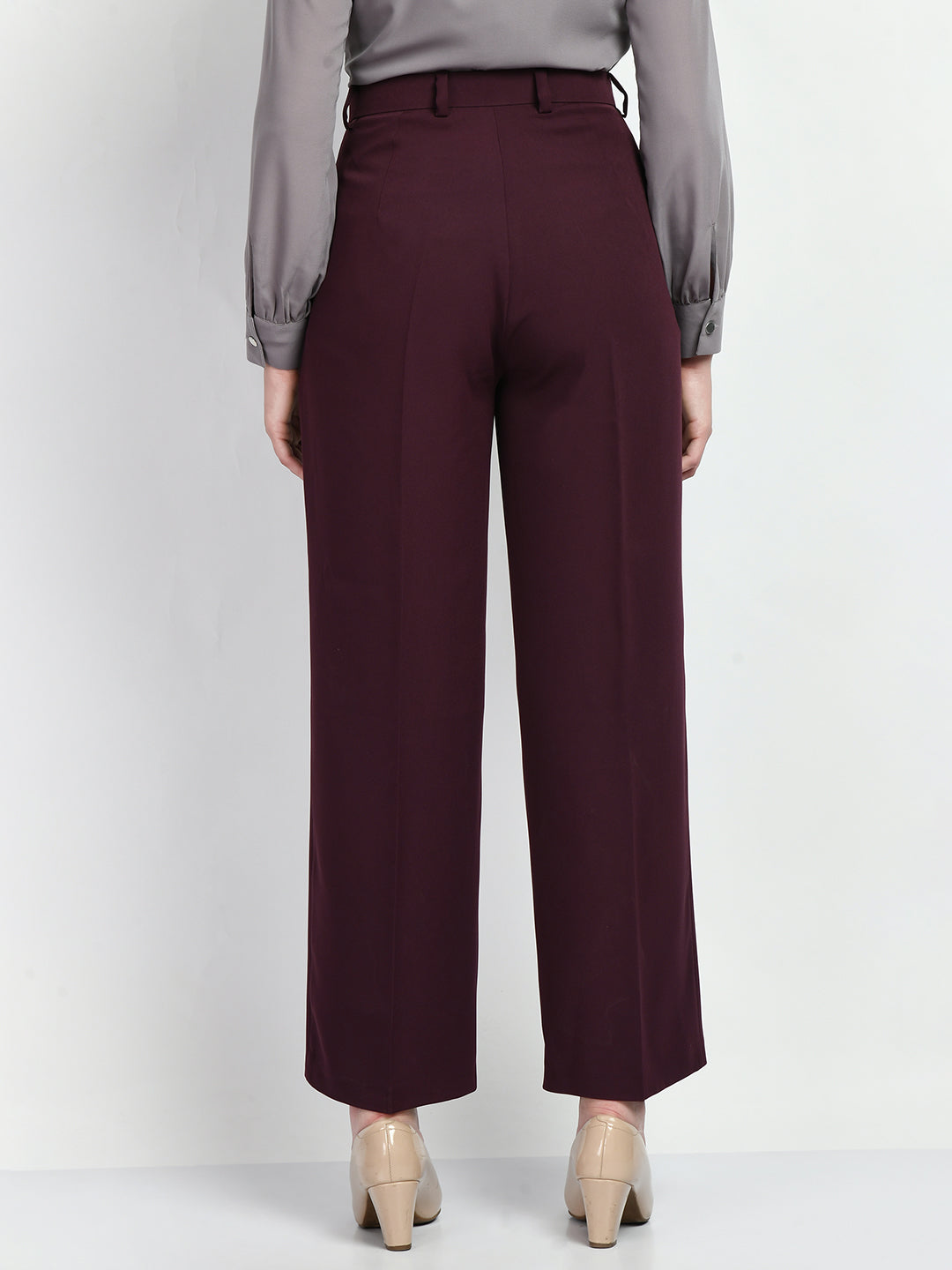 Exude Influence Solid Wide Leg Trousers Wine Trouser