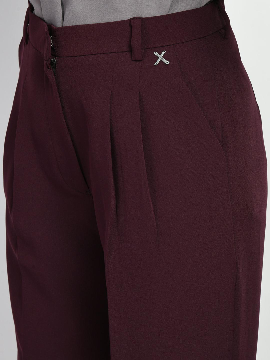 Exude Influence Solid Wide Leg Trousers Wine Trouser