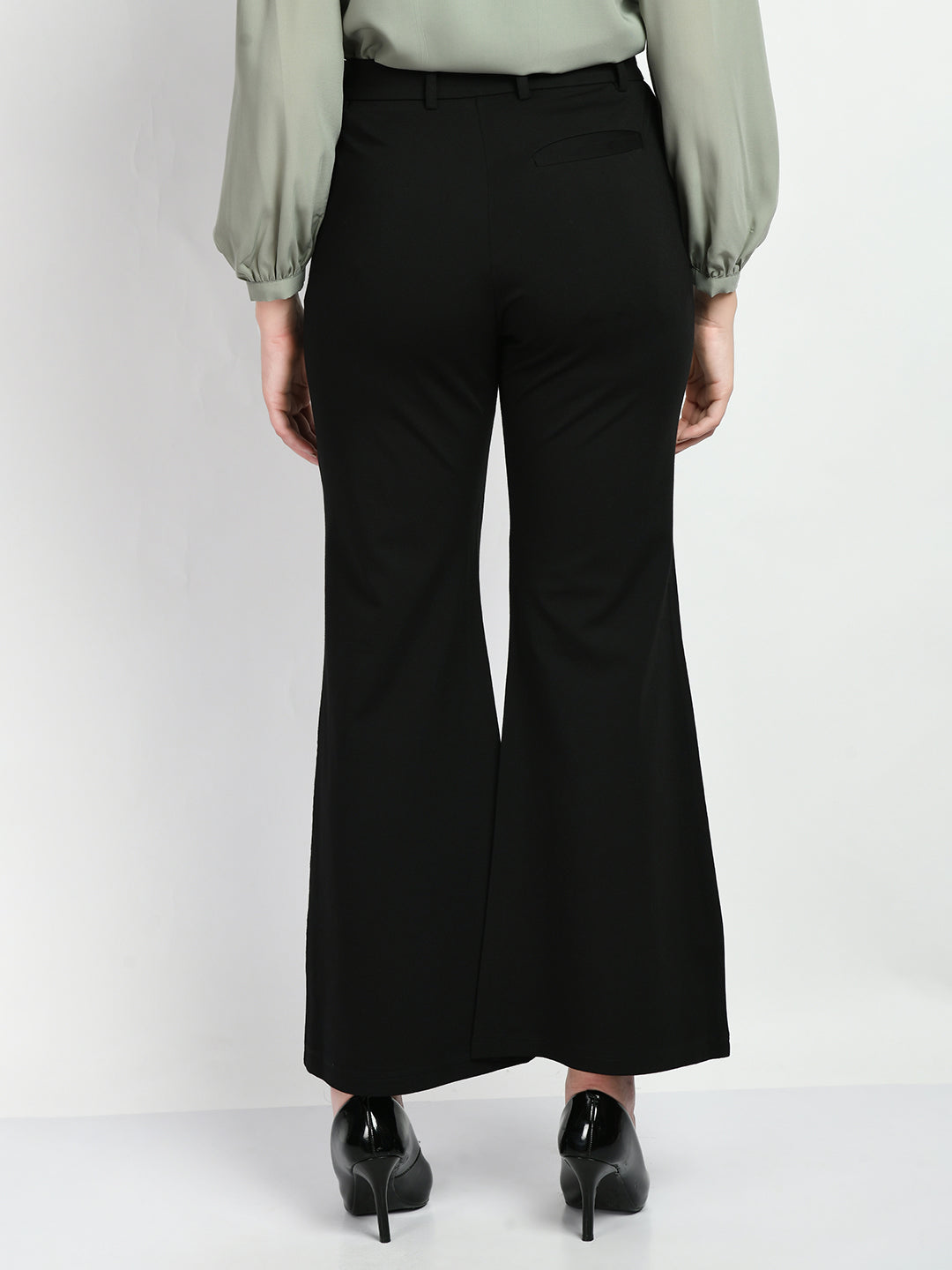 Exude Accomplishment Solid 4 Way Stretch Bootcut Trousers Black Trouser