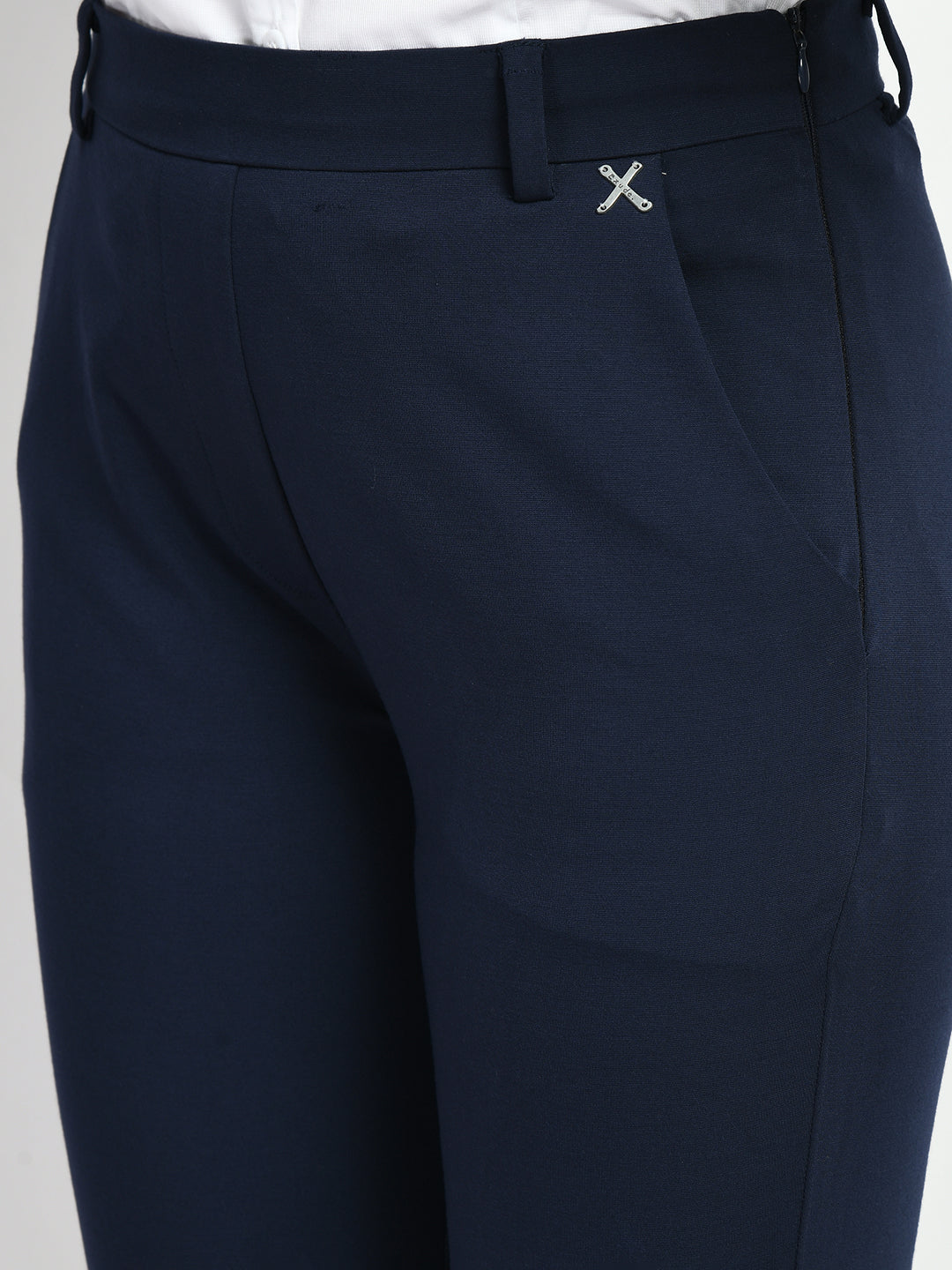 Exude Respect Solid 4 Way Stretch Slim Trousers Navy Trouser
