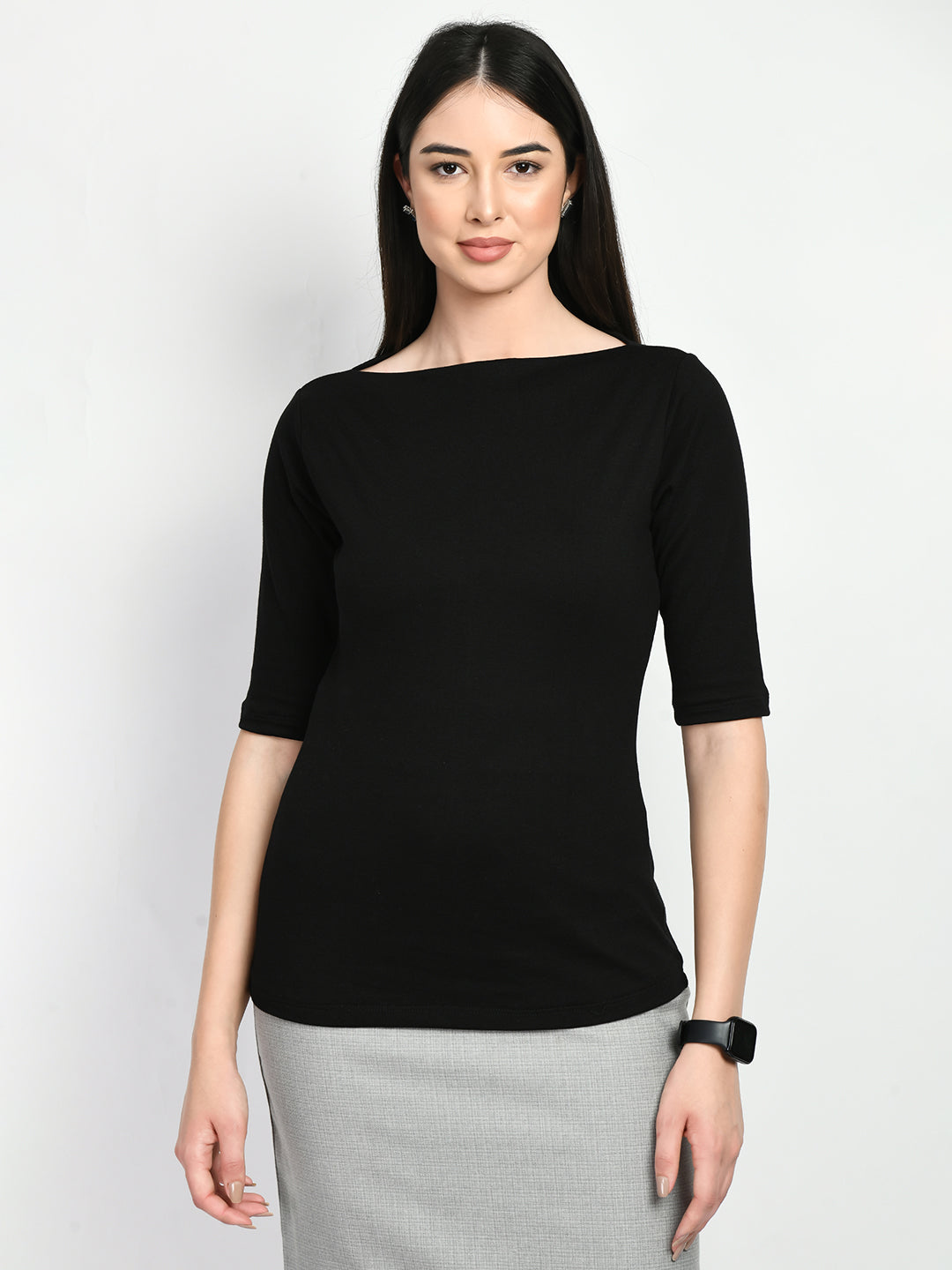 Exude Gratitude Boat Neck T-shirt Black T-Shirts