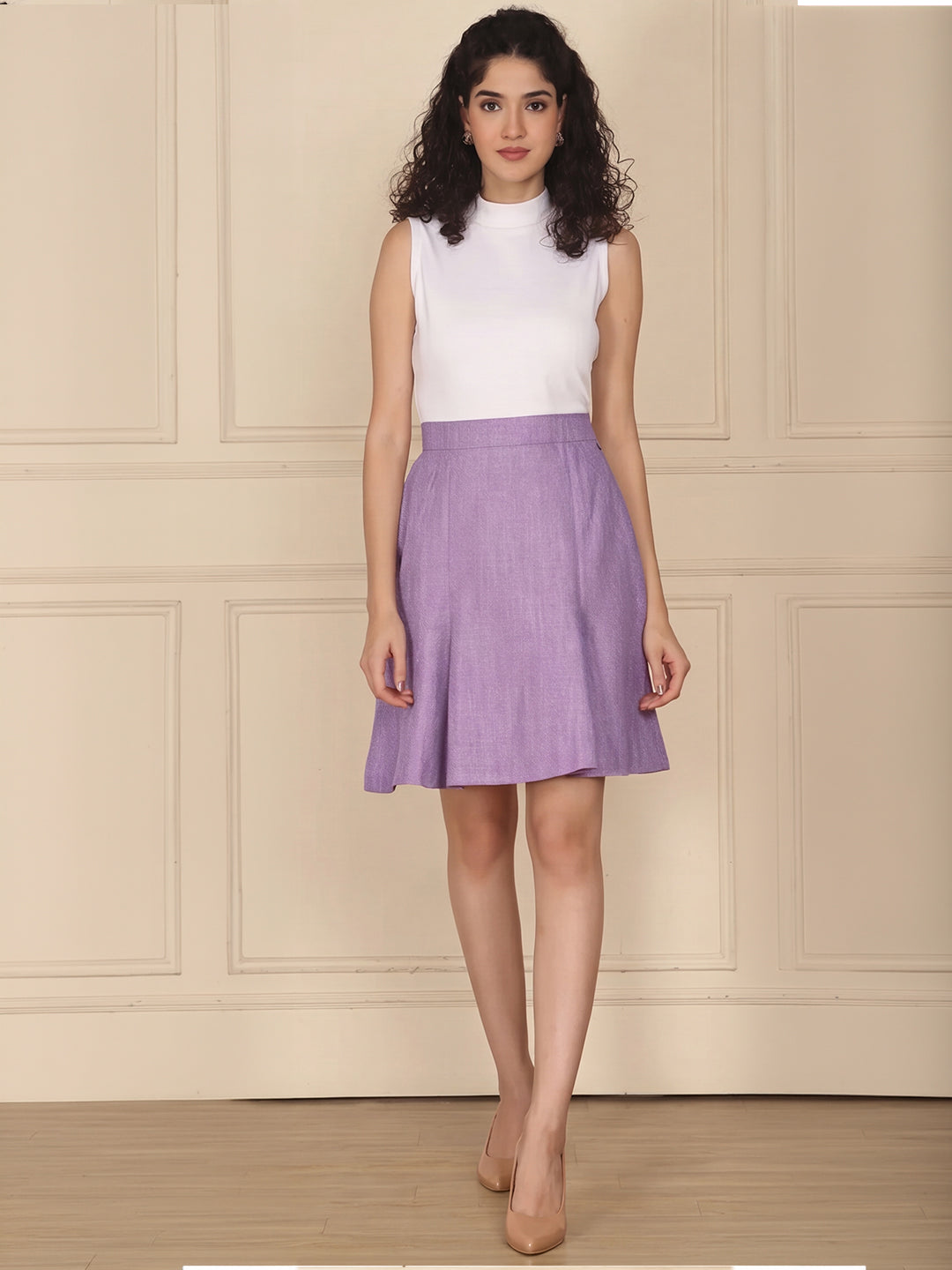 Exude Linen Bloom A-line Skirt Lilac