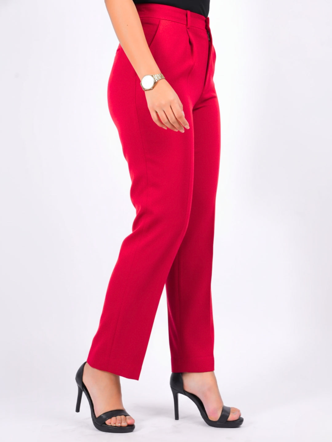 Exude Red Tapered Straight Pants Trousers
