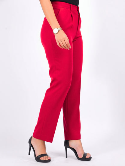 Exude Red Tapered Straight Pants Trousers