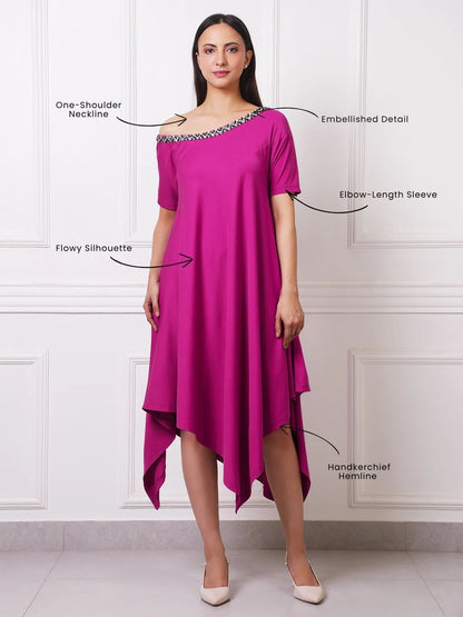 Exude Aria Asymmetric Embellished Dress