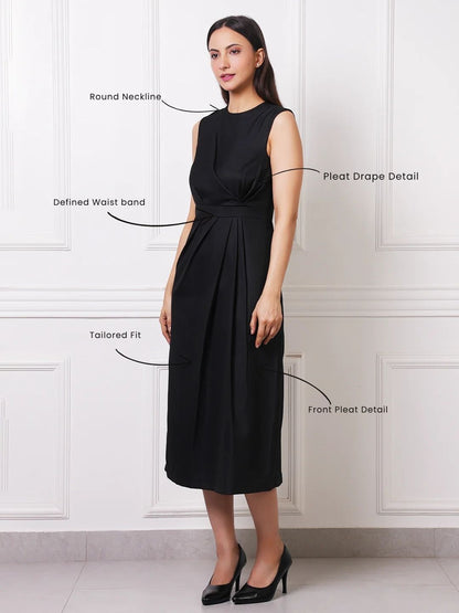 Exude Noir Sculpted Midi Dress
