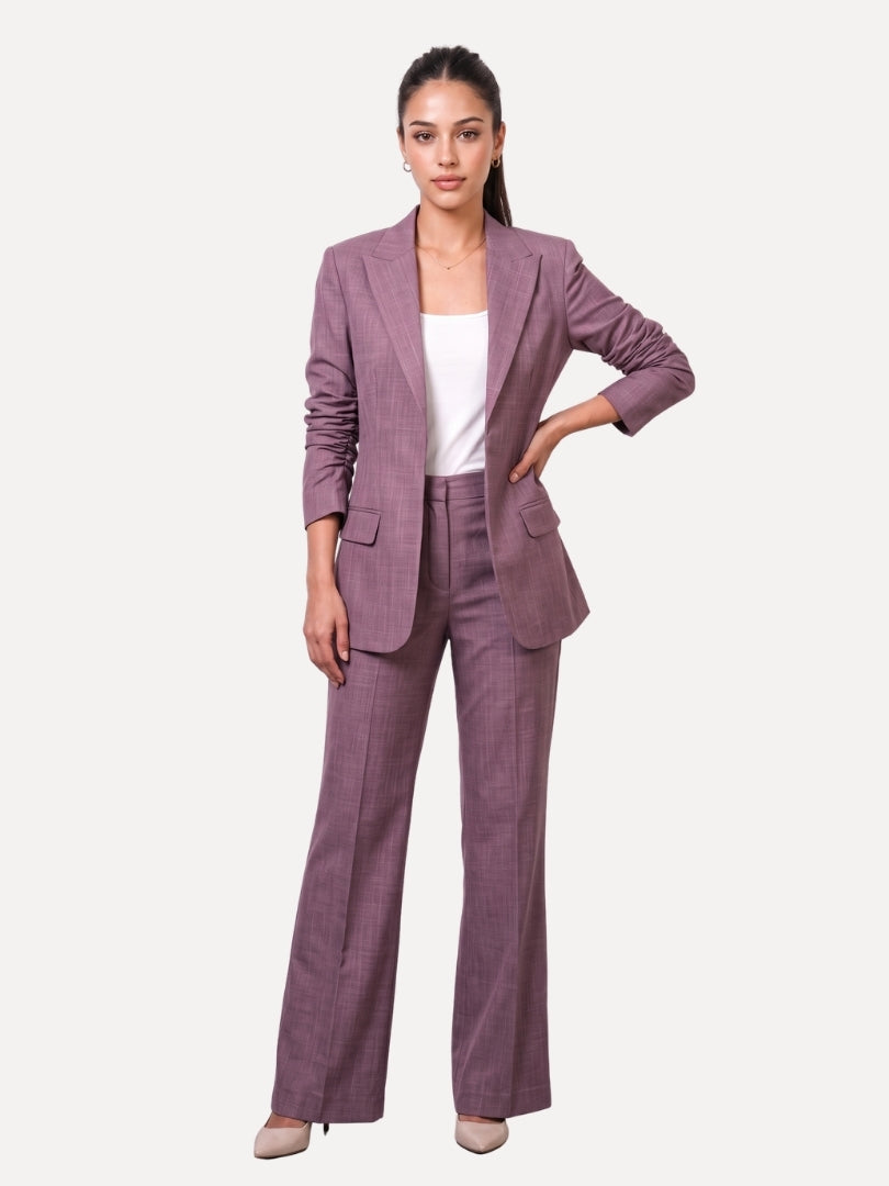 Exude Beige Linen Blazer &amp; Wide-Leg Trouser Co-ord Set