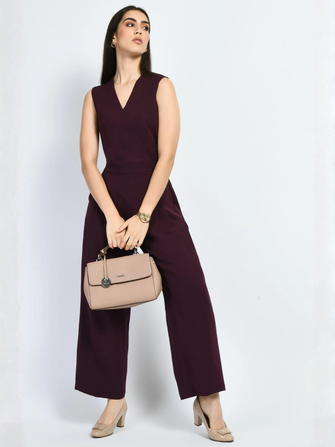 Exude Timelessness V-neck Wide-Leg Jumpsuit Wine Jumpsuits