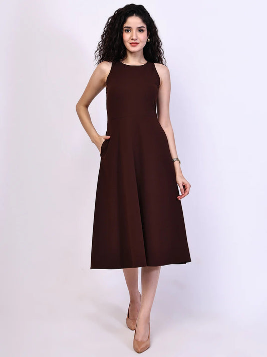 Exude Golden Glow Brown Maxi Dress with Pockets