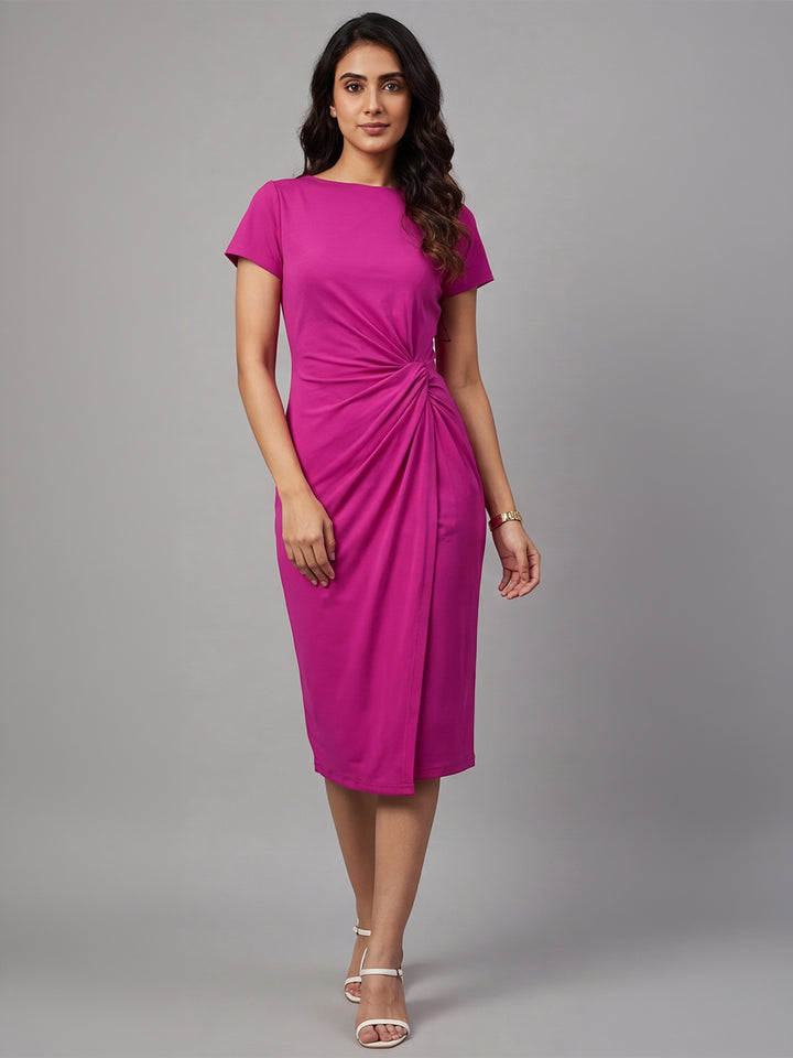 Exude Luminosity Side Knot Wrap Dress (Hot Pink)