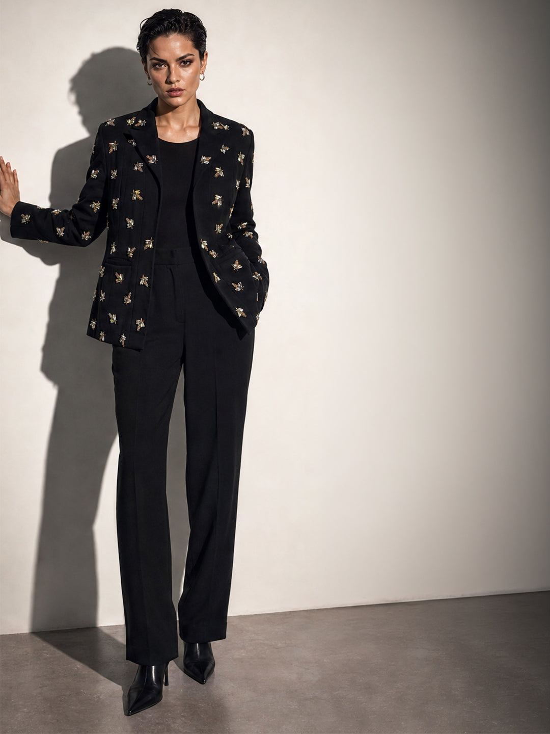 Black Embellished Blazer Co-ord Set (3-Piece)