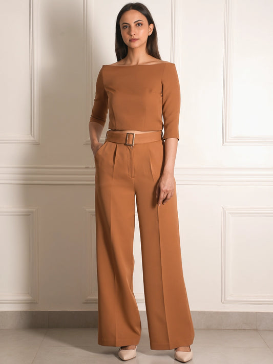 Exude Bardot Belted Wide-Leg Co-ord Set