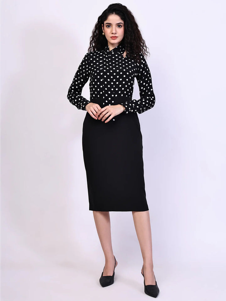 Exude Polka Dots Drape Dress 