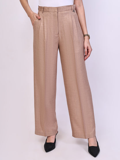 Exude Timeless Threads Straight Fit Trousers with Pockets Beige Trousers