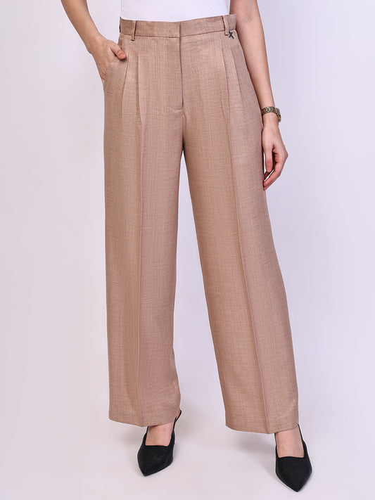 Exude Timeless Threads Straight Fit Trousers with Pockets (Beige)