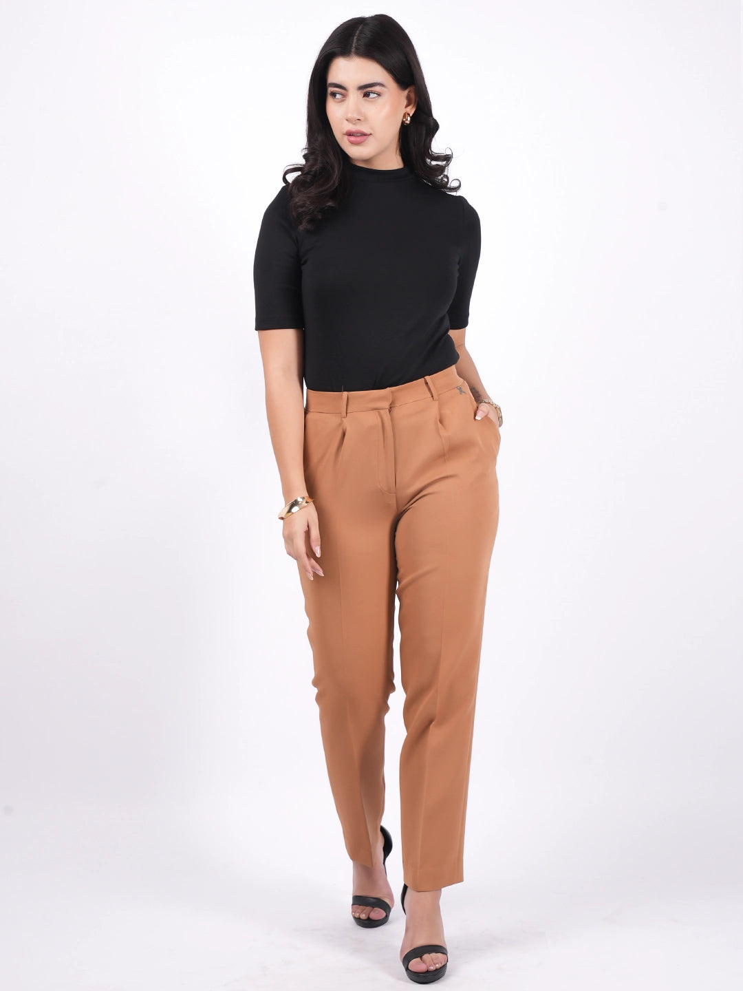 Exude Tan Tapered Straight Pants Trouser