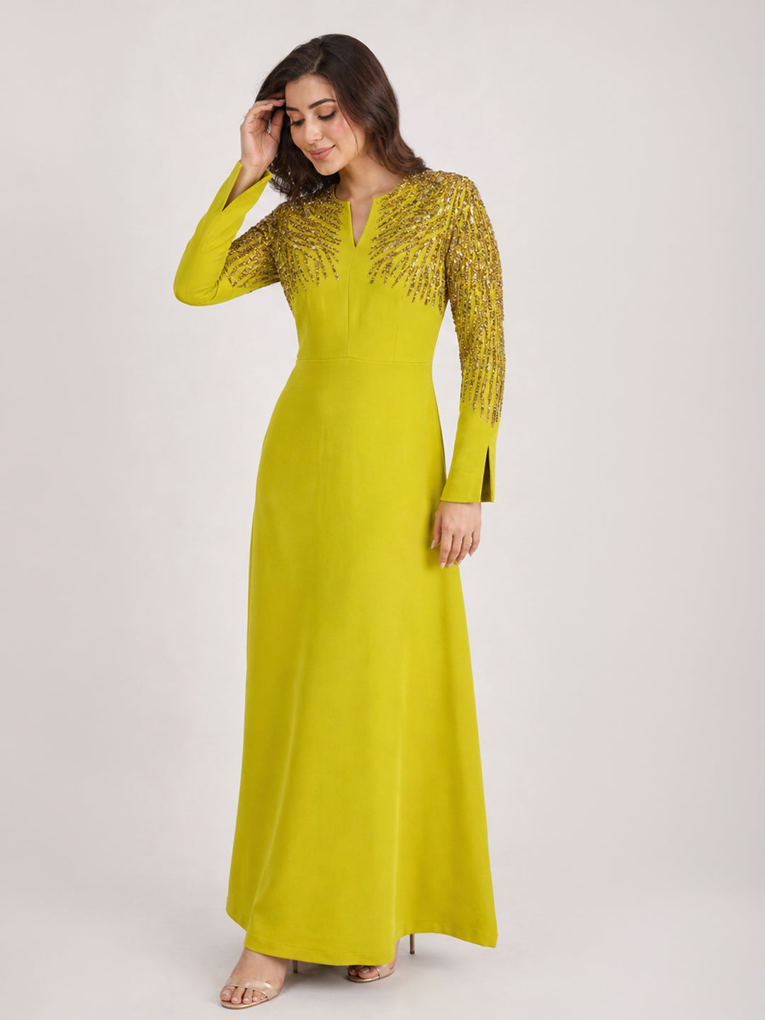 Lime Embellished Evening Gown