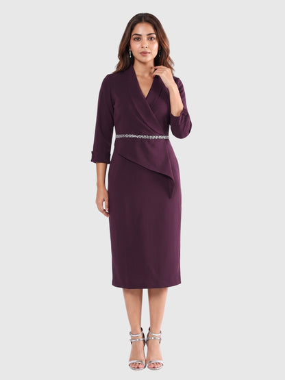Exude Plum Luxe Wrap Midi Dress
