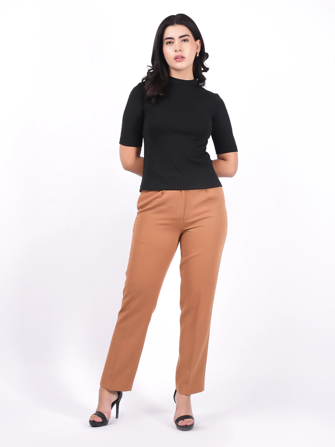 Exude Essential Ribbed Black Top Tops
