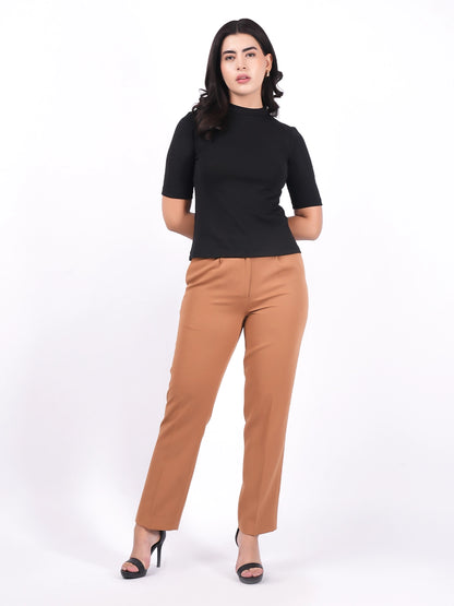 Exude Essential Ribbed Black Top Tops