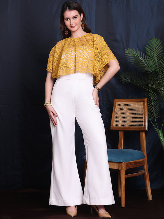 Exude Luxe & Lace 2 Piece Jumpsuit With Mustard Poncho 