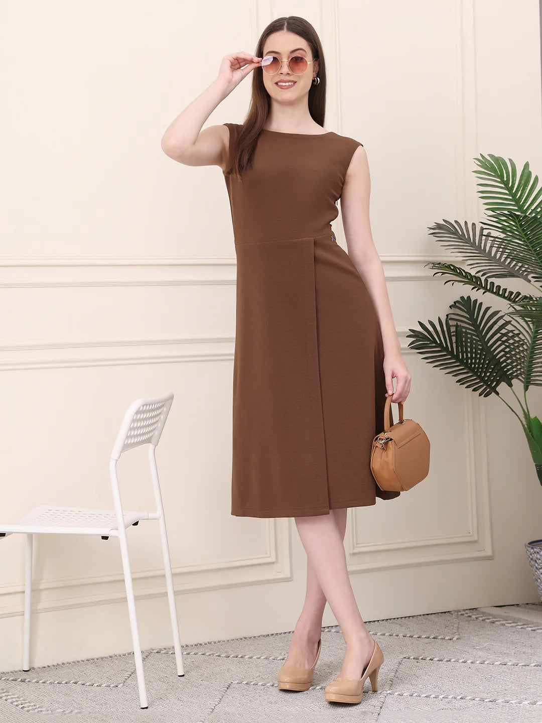 Exude Pride A-line Wrap Dress Coffee 