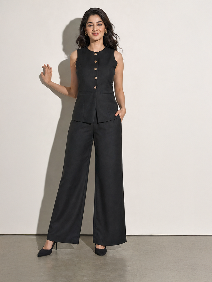 Exude Golden Hour Glam 2 Piece Suiting Fabric Set With Gold Button Detail