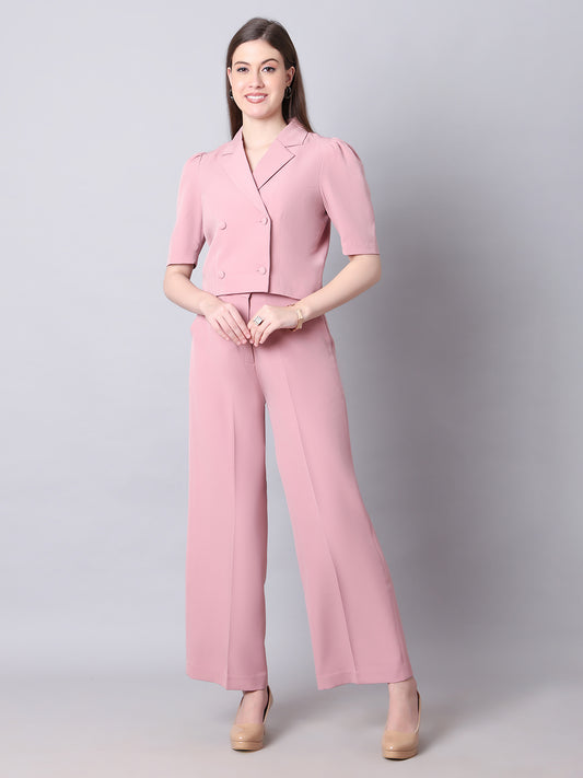 Exude Fierce & Fabulous Crop Blazer and Wide Leg Trousers (Pink)