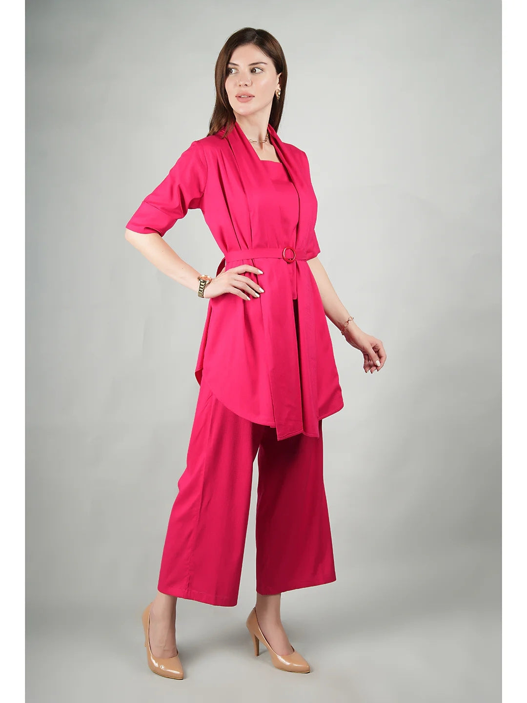 Exude Gilded 3 Piece Co-ord Set Fuscia Co-ord Sets