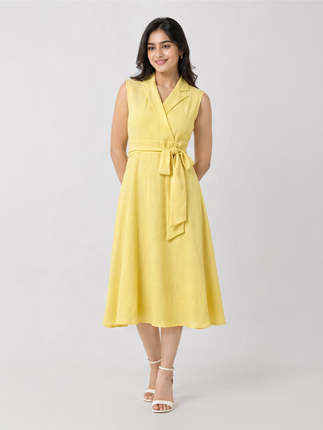 Collared Wrap-Tie Midi Dress