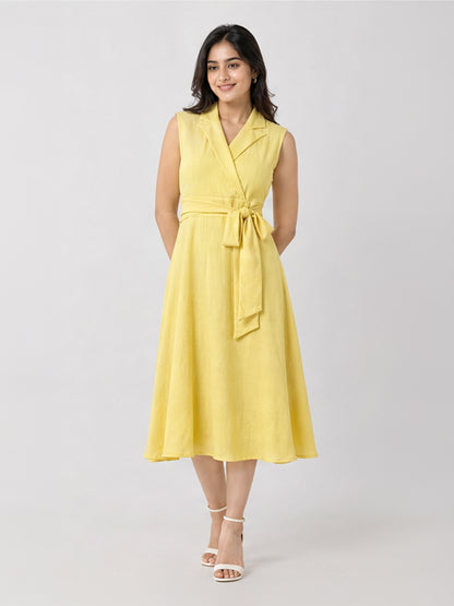Collared Wrap-Tie Midi Dress