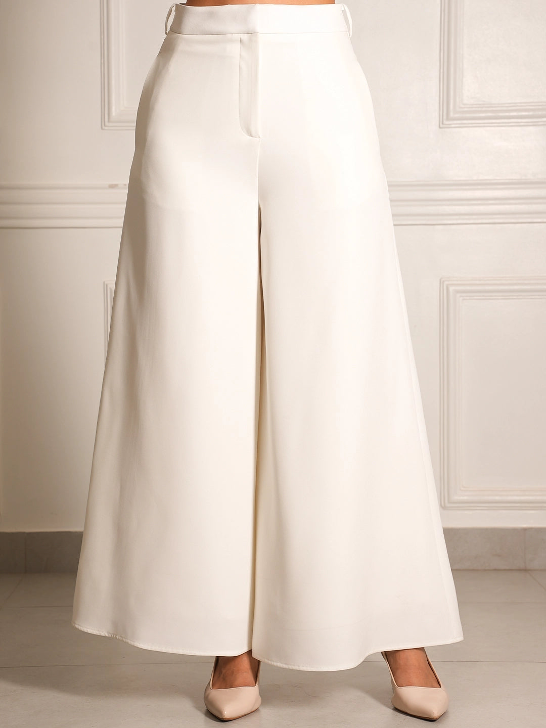Exude Ivory Palazzo Wide-Leg Trousers