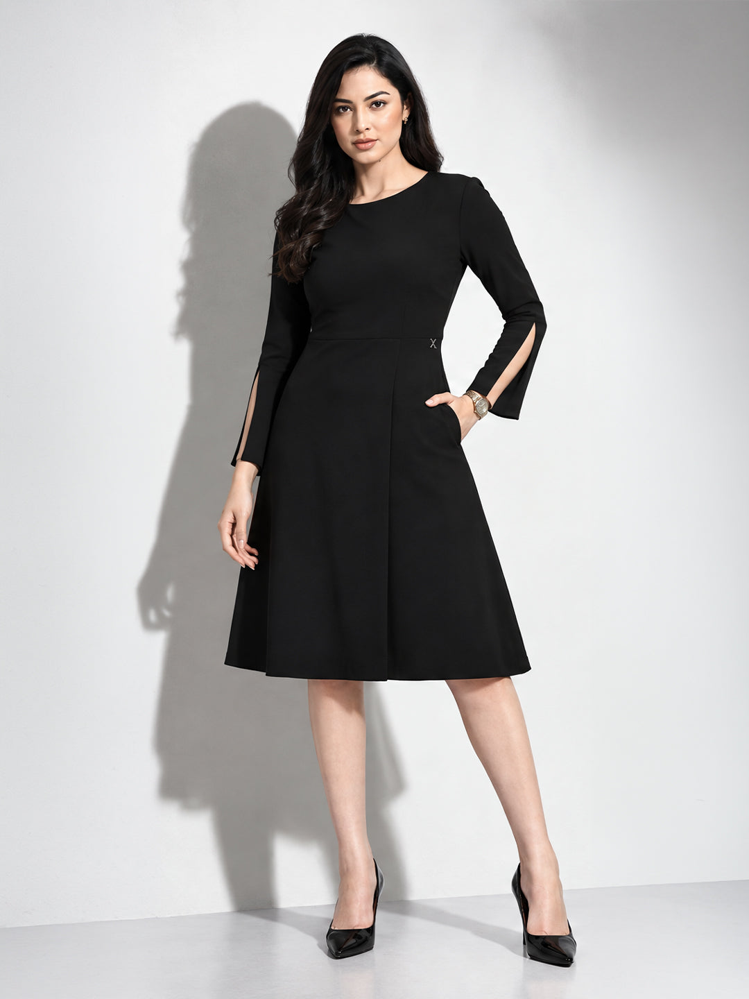 The Noir Slit-Sleeve A-Line Dress