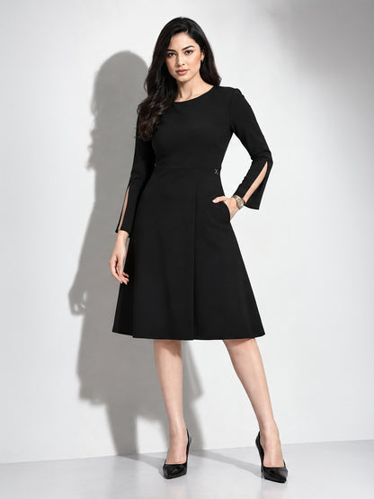 The Noir Slit-Sleeve A-Line Dress