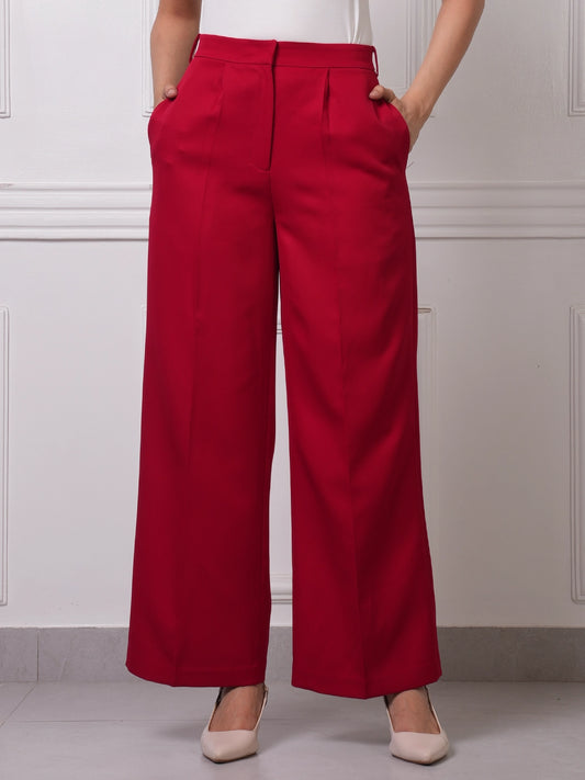 Red High-Waist Wide-Leg Trousers