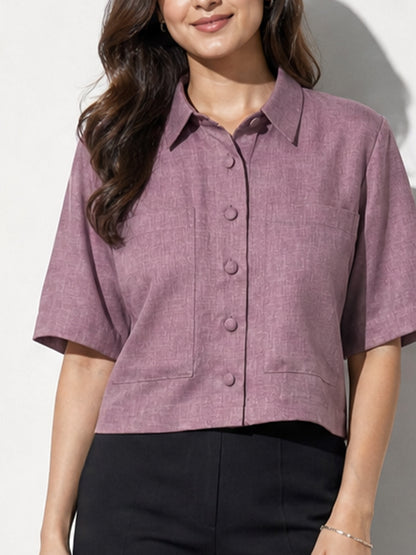 Mauve Textured Crop Shirt