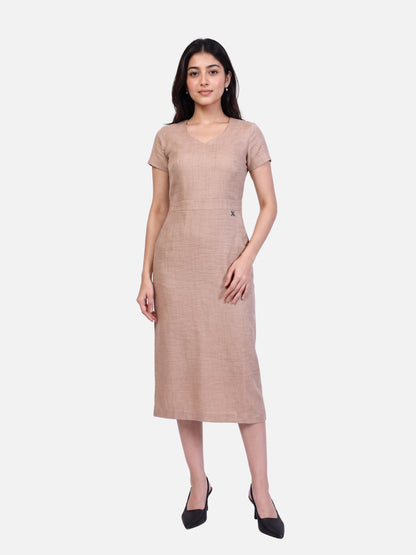 Exude Composure Sheath Midi Dress (Beige)