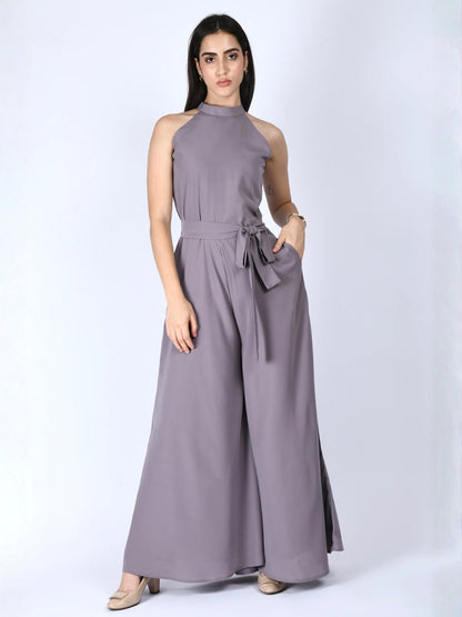 Exude Splendidness Extra Wide-Leg Jumpsuit Lilac Grey Jumpsuits