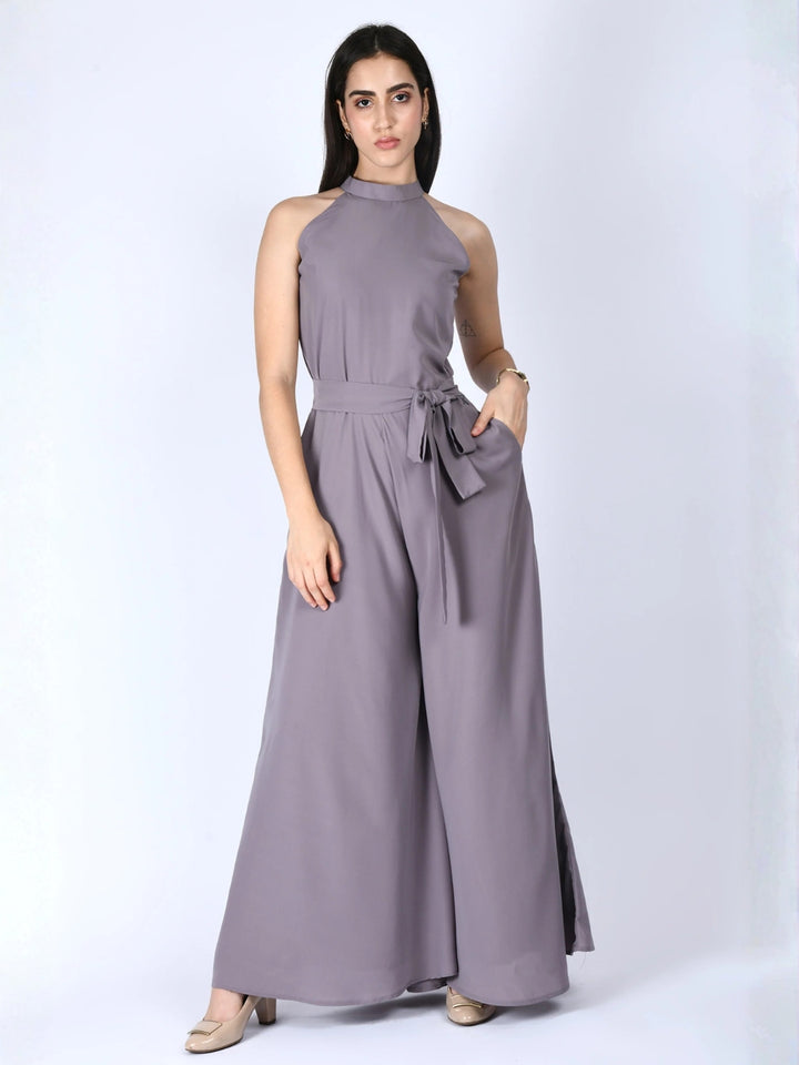 Exude Splendidness Extra Wide-Leg Jumpsuit Lilac Grey Jumpsuits