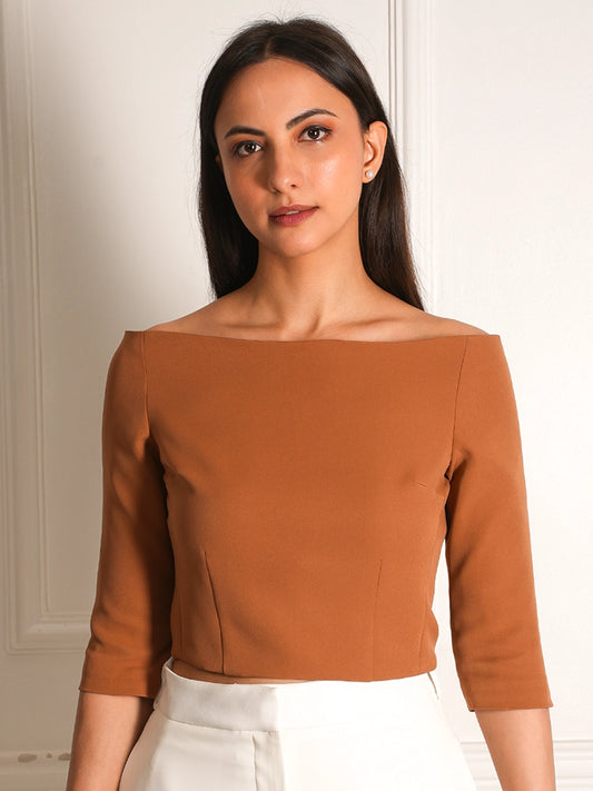 Exude Bardot Structured Crop Top