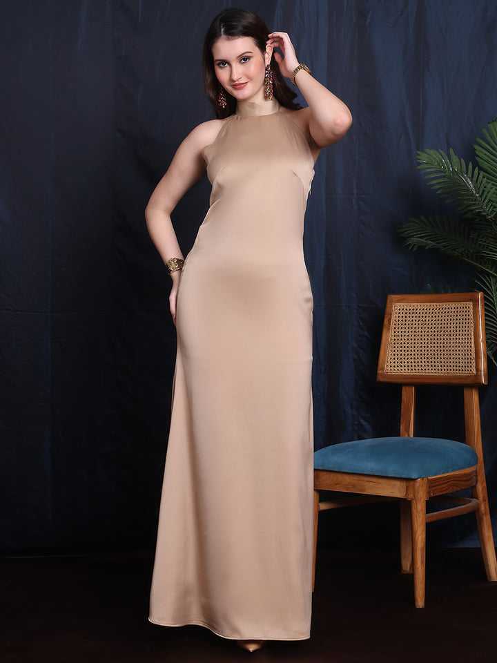 Exude Midnight Luxe Halter Neck Satin Gown 