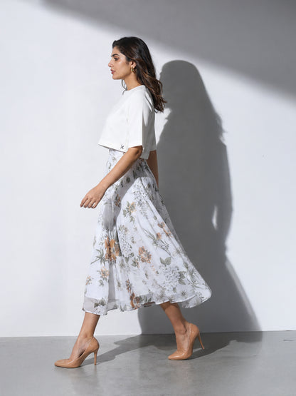 Exude White Bloom Co-ord with Skirt and Top