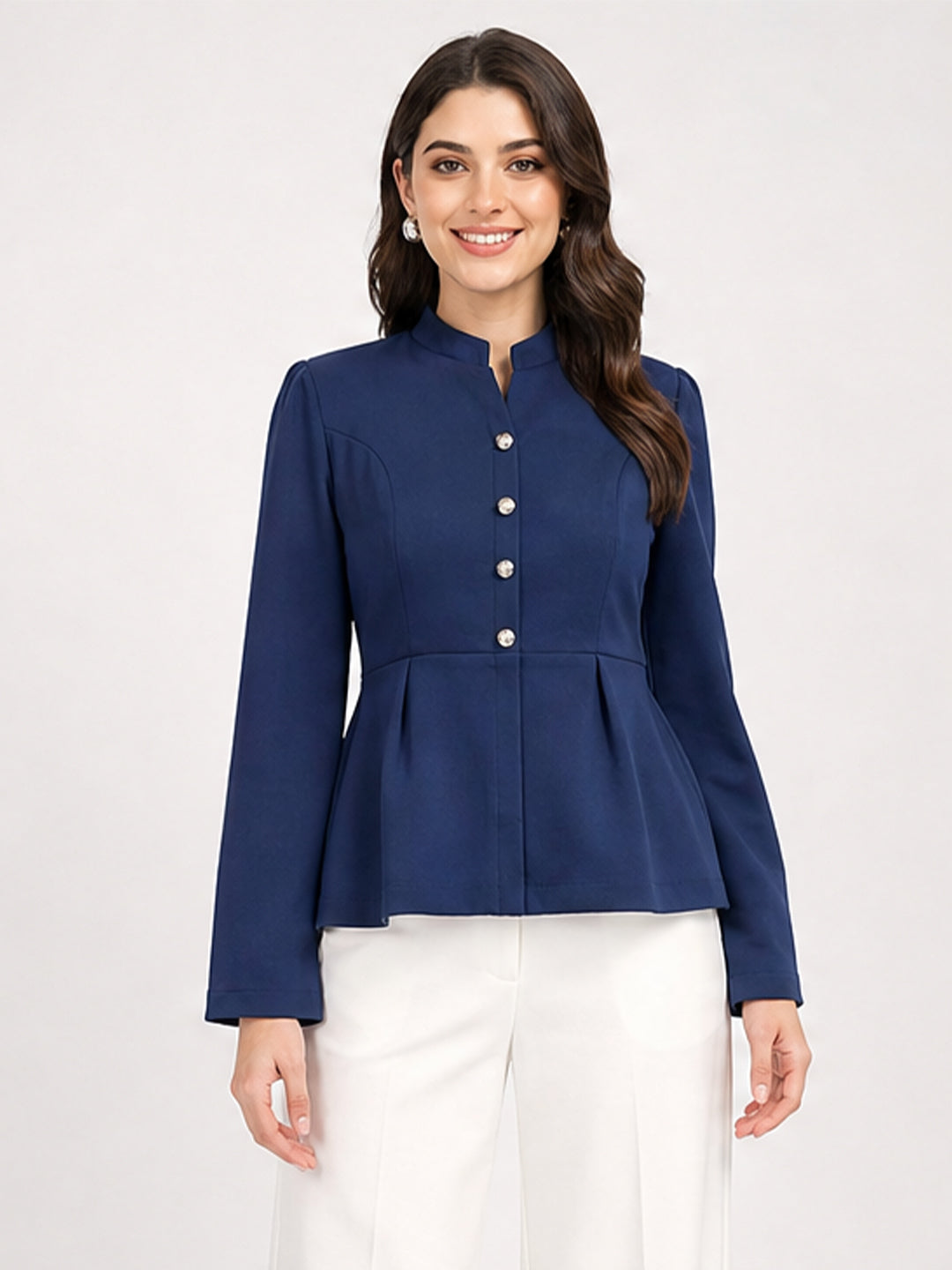Navy Tailored Peplum Top