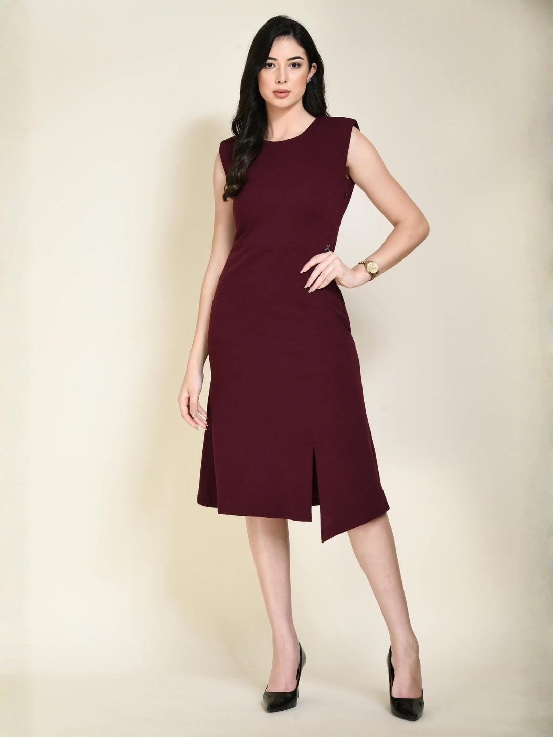 Exude Finesse Asymmetrical A-line Dress Wine Dresses
