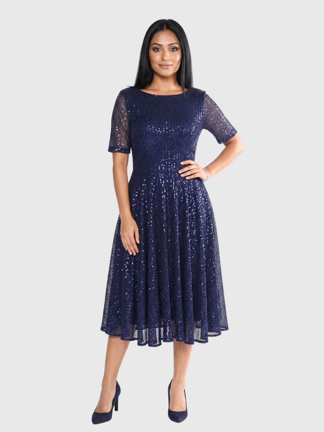 Exude Midnight Spark Sequin Mesh Dress