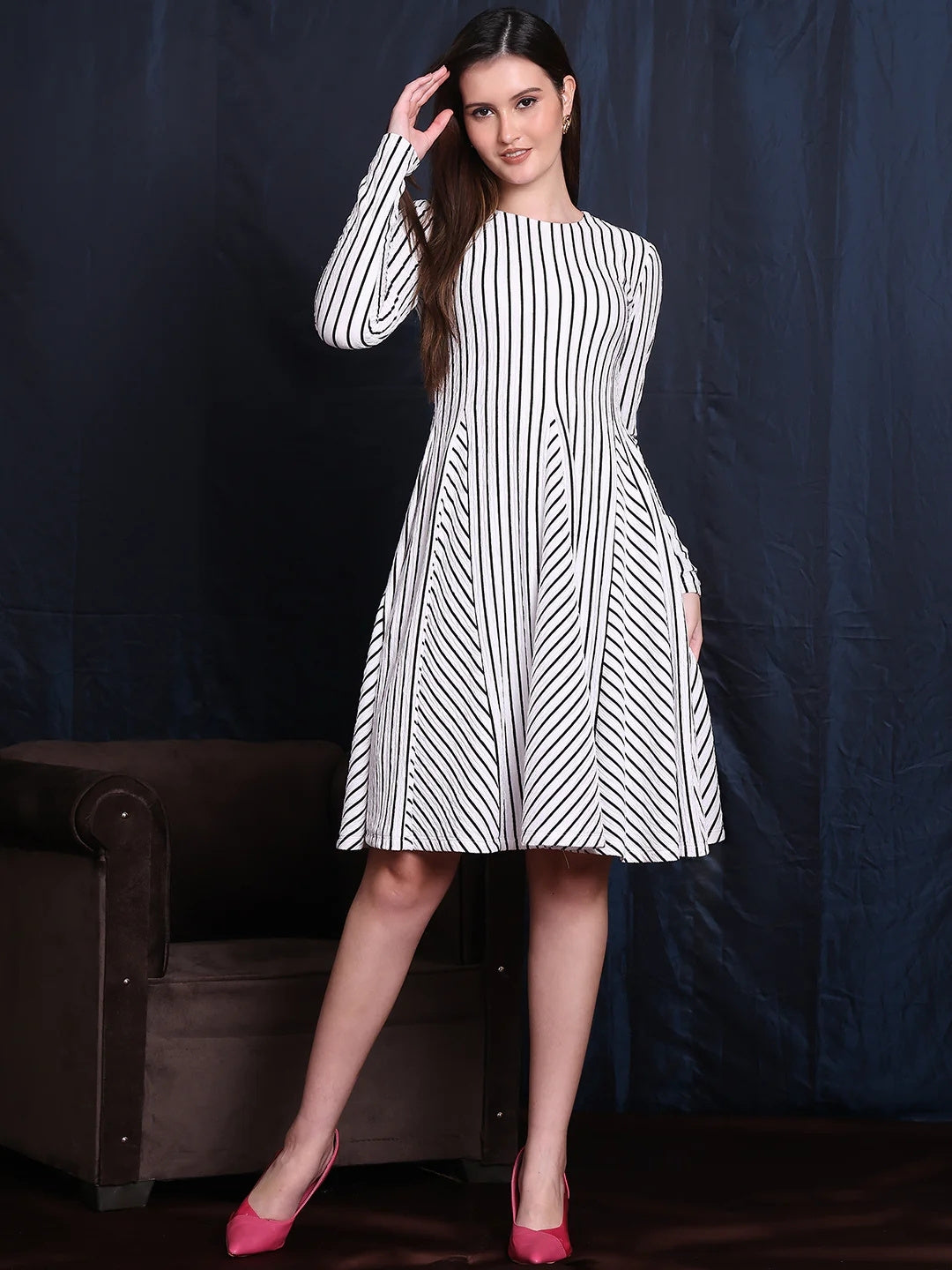 Exude Gleam &amp; Grace A-line Dress With Unique Paneled Skirt Detailing 
