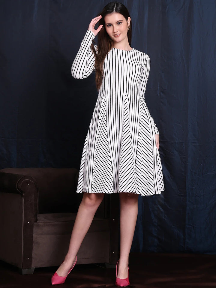 Exude Gleam & Grace A-line Dress With Unique Paneled Skirt Detailing 